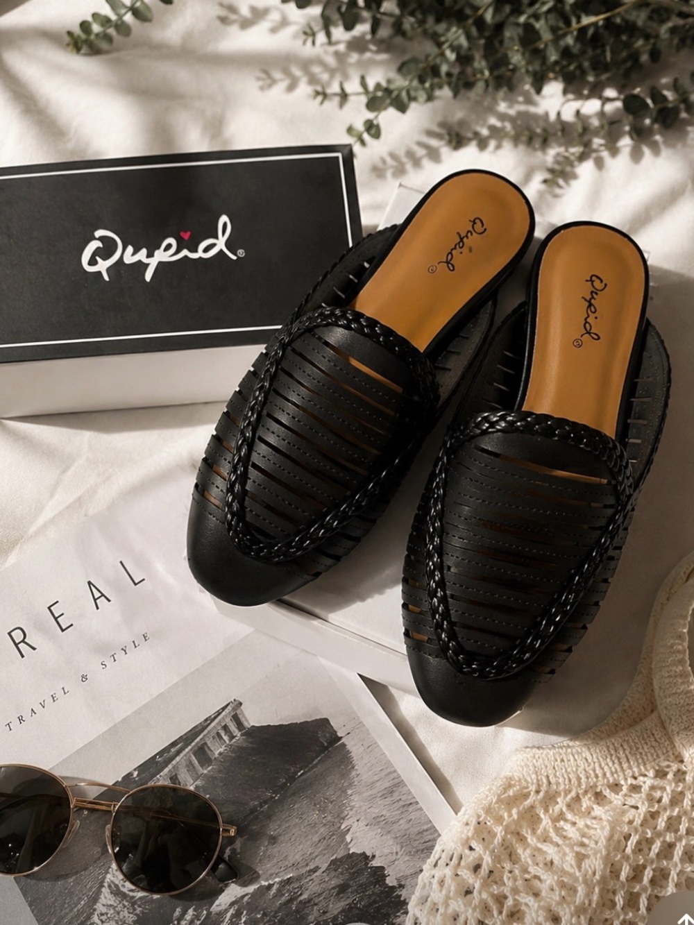 Qupid Black Braided Slip-On Loafers